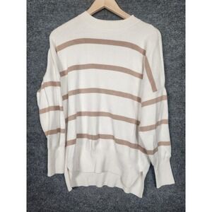 Abercrombie & Fitch Sweater Womens Small White Tan Stripe Knit Crewneck Pullover